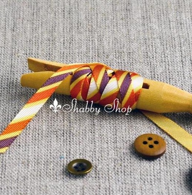Лента American Crafts в диагональную золотую, оранжевую, фиолетовую, белую полоску, ширина 9,5мм, 90 см