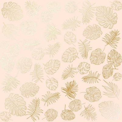 Лист односторонней бумаги с фольгированием Golden Tropical Leaves Beige,ТМ Фабрика Декора
