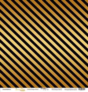 Лист односторонней бумаги с золотым тиснением от Scrapmir - "Golden Stripes Black" из коллекции Every Day, 30x30 см