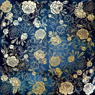 Аркуш одностороннього паперу з фольгуванням, дизайн Golden Peony Passion Night garden, 30,5см х 30,5см, ТМ Фабрика Декору