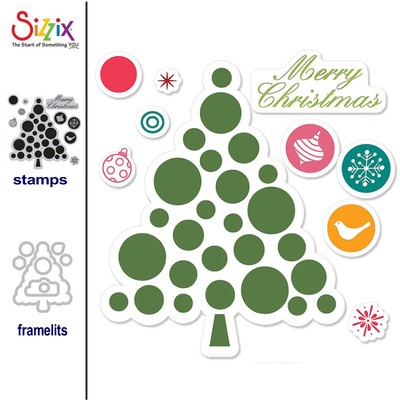 КОМИССИОНКА БУ Ножи + штампы Sizzix Framelits Die Set 8PK w/Stamps - Merry Christmas Tree от  Hero Arts 658276