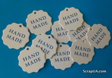 Набор белых тэгов "HandMade", 10 шт.: 55х55мм, цвет надписи на выбор