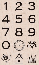 Набор резиновых штампов Hero Arts - Copperplate Number Set, на деревянном блоке, 15 штук