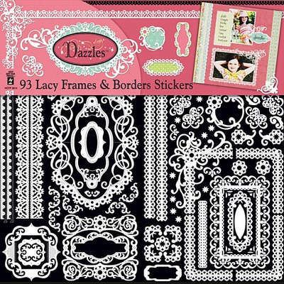 Набор наклеек-высечек HOTP - White Lacy Frames Dazzle, размер 15х30 см, 93 шт., цвет белый.