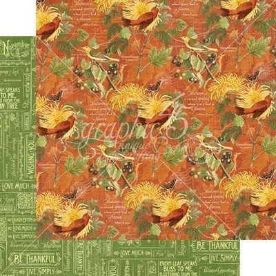ЦЕНА СНИЖЕНА! Лист бумаги Graphic 45 - Time to Flourish - November Flourish, размер 30х30 см, двусторонняя