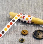 Лента American Crafts белая в желтые, оранжевые, красные и коричневые кружочки , ширина 9,5мм, 90 см