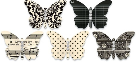 Бабочки из плотного кардстока с рисунком Jenni Bowlin Embellished Butterflies - Black, 5 штук, цвет черный