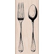 Резиновый штамп Hero Arts - Fork And Spoon, на деревянном блоке
