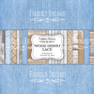 Набор скрапбумаги Wood denim lace 15x15см, ТМ Фабрика Декору