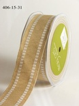 Лента из мешковины Natural Burlap and Stripe Edge, цвет: бежевый/белый, ширина 38,1 мм, 90 см