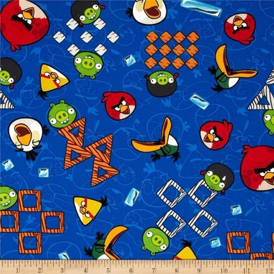 Ткань 100% хлопок - Angry Birds на синем, 45х55 см