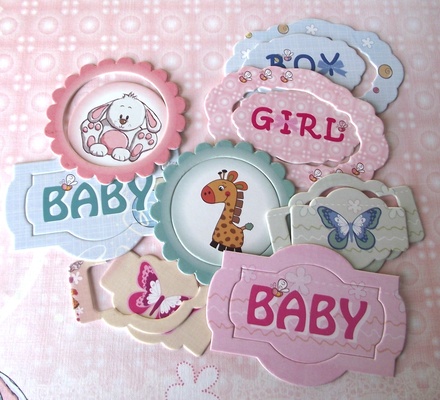 Цветной чипборд-рамки от Евгения Курдибановская ТМ - Baby Shower, 6 рамок + 6 вкладышей, арт.002205