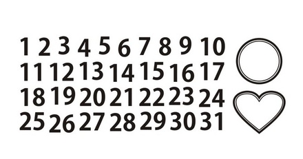 Акриловый штам N025 Цифры 1-31, размер 6,7х2,4 см