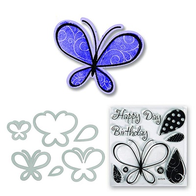 Набор лезвий с штампиками от Sizzix - Framelits Die Set 6PK w/Stamps - Butterflies, 6 шт.