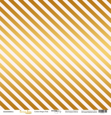 Лист односторонней бумаги с золотым тиснением от Scrapmir - "Golden Stripes Pink" из коллекции Every Day, 30x30 см