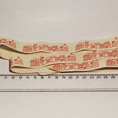 Лента от Thailand -  Lovely Red House Print Cotton Ribbon Label String, Город, 1 метр