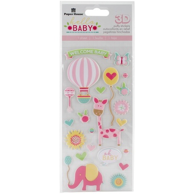 Наклейки от Paper House - Hello Baby Puffy Stickers - Pink Girl, 7,6x16,5 см