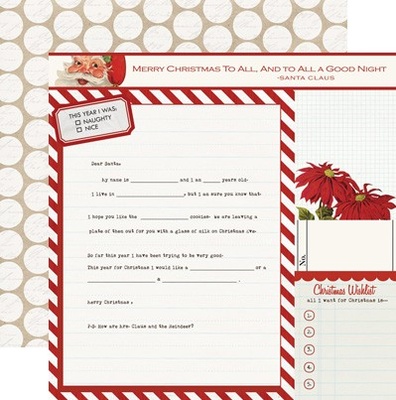 Лист двусторонней скрапбумаги Teresa Collins Designs - Santa's List - Santa's Letter, размер 30х30 см.