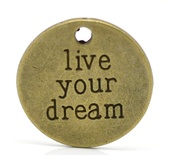 Металлическое украшение/подвеска "Live your dream", 20мм, античная бронза, 1 шт.
