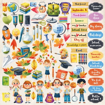 Лист с картинками для вырезания. Набор Back to School-ENG, ТМ Фабрика Декору