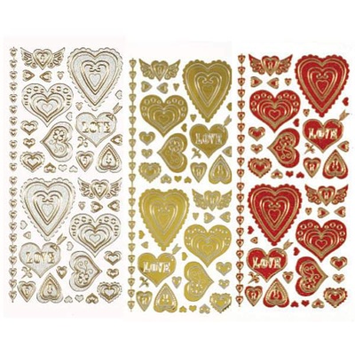 Набор наклеек-высечек HOTP - Mix 'ems Hearts, Tri Color Pack, 3 листа, размер 10х23 см, 105 шт.