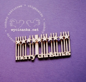 Чипборд от Wycinanka - Надпись "Merry Christmas"со штрих-кодом, 2,5 x 5 см.