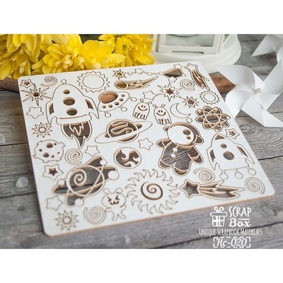 Чипборд ScrapBox - детский набор Космический Hc-020
