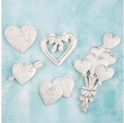 Набор украшений от Prima Marketing - Shabby Chic Treasures Resin Embellishments - Hearts,  5 шт