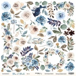 Лист односторонней бумаги для вырезания от Scrapmir - Цветы из коллекции Blue & Blush, 30x30 см