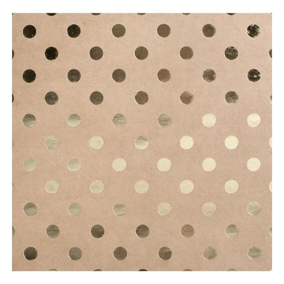 Крафт-картон с золотым тиснением - Горох - Bazzill Foiled Kraft Cardstock - Gold Dots, размер 30х30, 1 лист