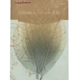 Скелетированные листики из качукового дерева,  9х5,5см, набор 8 шт., 2-х цветные, серебро 
