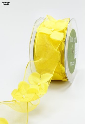 Лента с цветочком - Flowers and Pearl, цвет: желтый, ширина 38,1 мм, 90 см