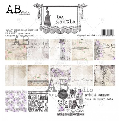 Набор бумаги от ABstudio - "Be Gentle"- paper set - 6x 12'x12" + bonus page