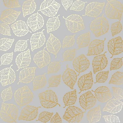 Лист односторонней бумаги с фольгированием Golden Delicate Leaves Gray, ТМ Фабрика Декора
