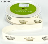 Лента Solid Ivory  Black & Gold Print Crowns, ширина 19 мм, длина 90 см
