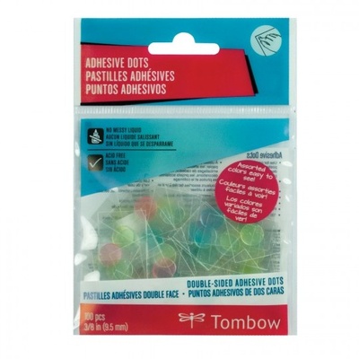 Клеевые капли Tombow Adhesive Dots, цветные, на отдельных листиках, 9,5 мм, 100 штук