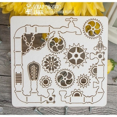 Чипборд ScrapBox - стимпанк трубы с шестеренками Ht-044