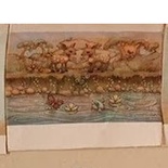 Картинки на льне - Оленята у пруда, арт.068 - №2, 20х19 см