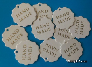 Набор белых тэгов "HandMade", 10 шт.: 55х55мм, цвет надписи на выбор