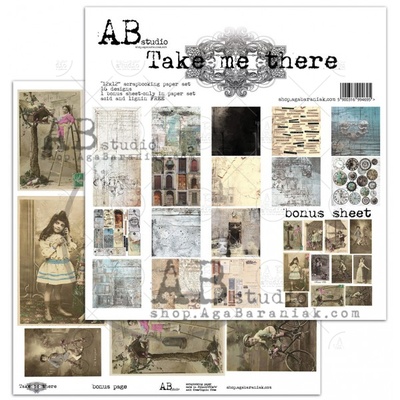 Набор бумаги от ABstudio - "Take me there"- scrapbooking paper set 8x 30х30см + bonus
