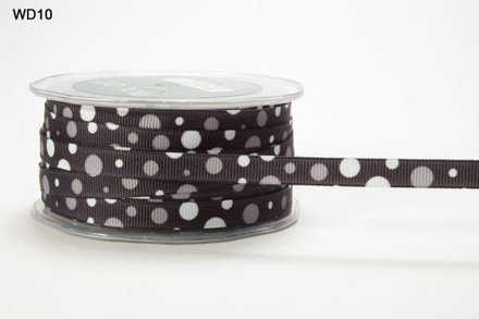 Лента GROSGRAIN/BUBBLE DOT, цвет BLACK/WHITE, ширина 9,5мм, длина 90 см
