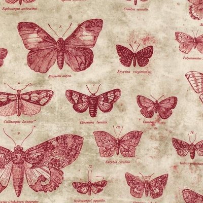 Ткань 100% хлопок - Tim Holtz Eclectic - Butterflies-Red, 45х55 см