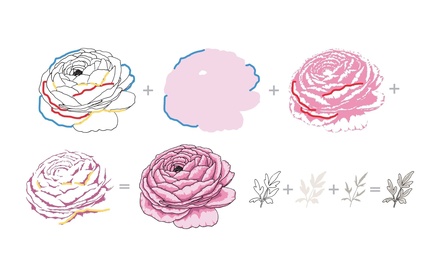 Штампы + Ножи для вырубки от Altenew - Build-A-Flower: Build-A-Flower: Ranunculus, 11 штампов+ 2 ножа