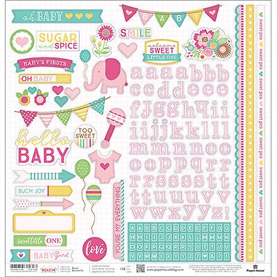 Наклейки от Paper House - Hello Baby Cardstock Stickers - Pink Girl, 30x30 см