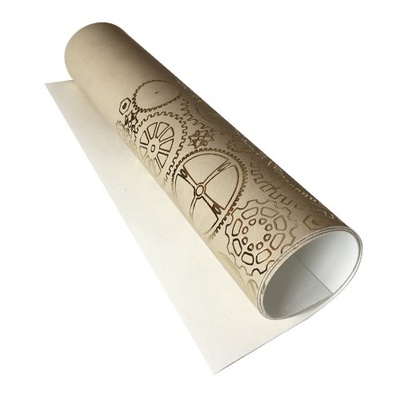 Отрез кожзама с тиснением  золотой фольгой Golden Gears Beige 50 х 25 см, ТМ Фабрика Декора