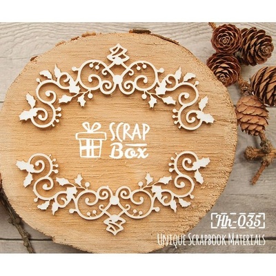 Чипборд ScrapBox - Ажурная новогодняя рамка с остролистом Hh-035