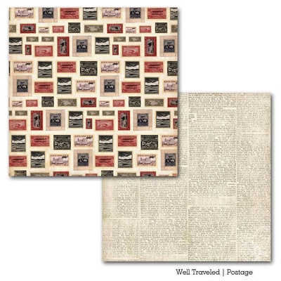 Лист двусторонней бумаги Carta Bella Well Travelled - Postage, размер 30х30 см