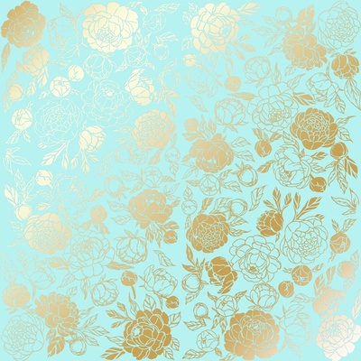 Аркуш одностороннього паперу з фольгуванням, дизайн Golden Peony Passion Turquoise, 30,5см х 30,5см, ТМ Фабрика Декору
