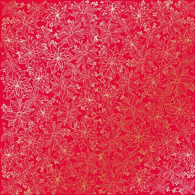 Аркуш одностороннього паперу з фольгуванням, дизайн Golden Poinsettia Poppy red, 30,5см х 30,5см, ТМ Фабрика Декору