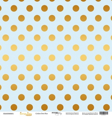 Лист односторонней бумаги с золотым тиснением от Scrapmir - "Golden Dots Blue" из коллекции Every Day, 30x30 см